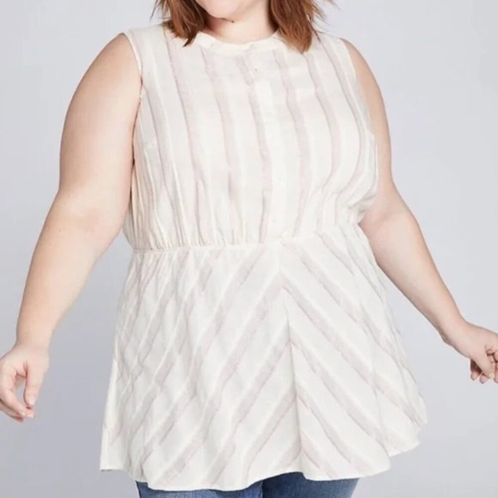 Lane Bryant Womens Plus Size 16 Hidden Button Metallic Stripe Peplum Tunic 2601